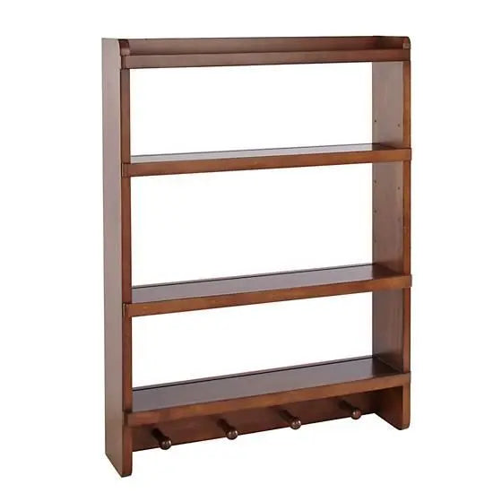 Solid sheesham wood Three compartments and four hooks at the bottom Childrens Wall Book Shelf.