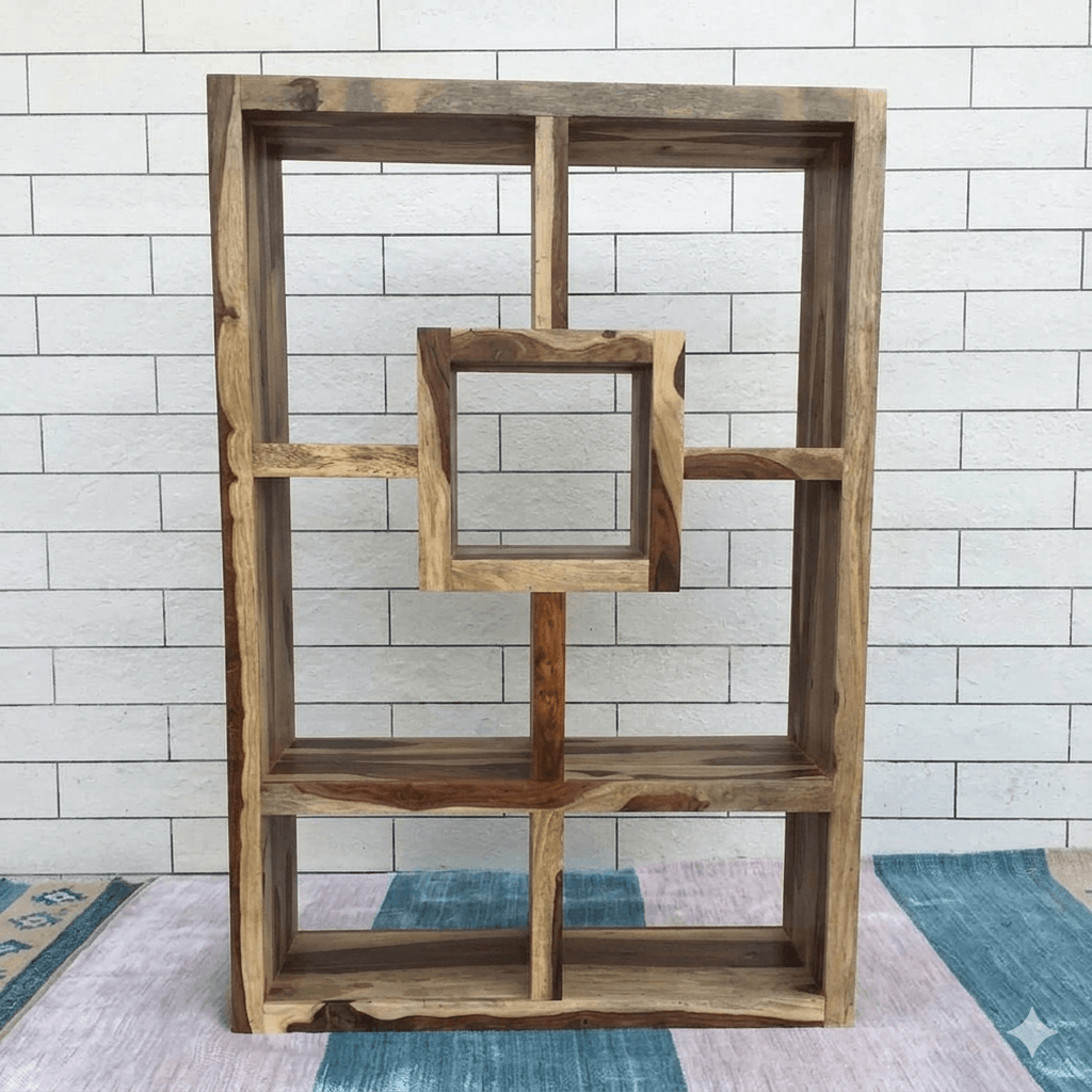 Open Shelf Cube Bookshelve Made in Solid Sheesham Wood.