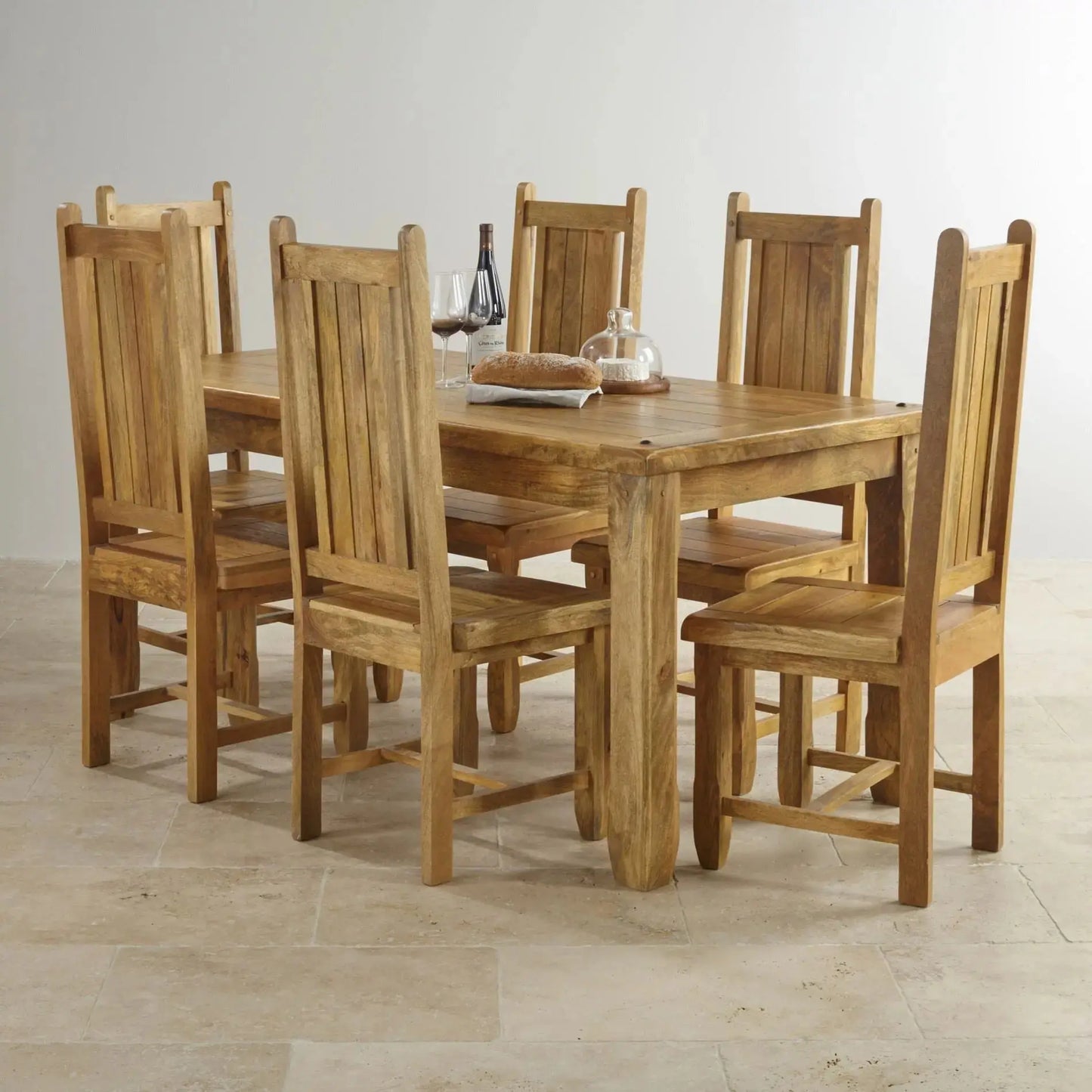 Solid mango wood rectangle shape devi six seater dining table.