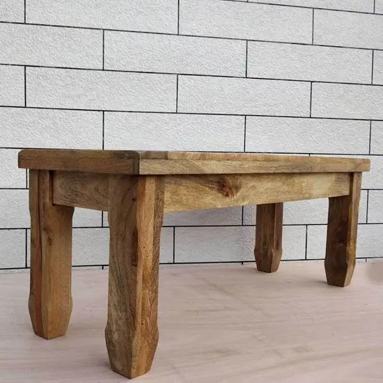 Solid Wood Rectangular shape Devi Long Dining Bench Finish mango Natural and Fill black Epoxy in top group.