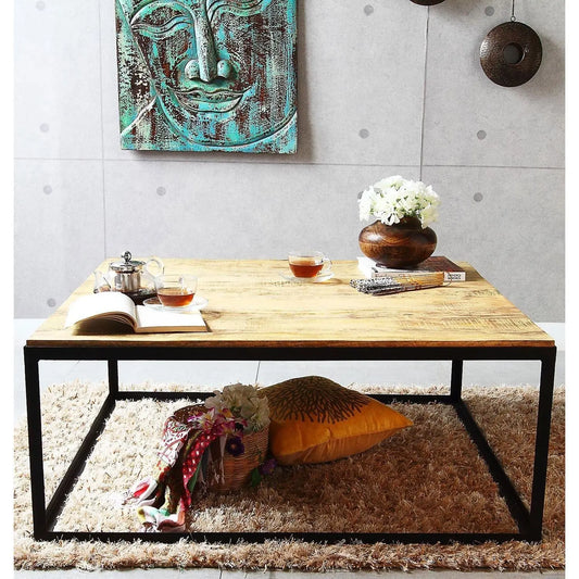 Wooden Top and Metal Frame Ferrous Square Coffee Table.