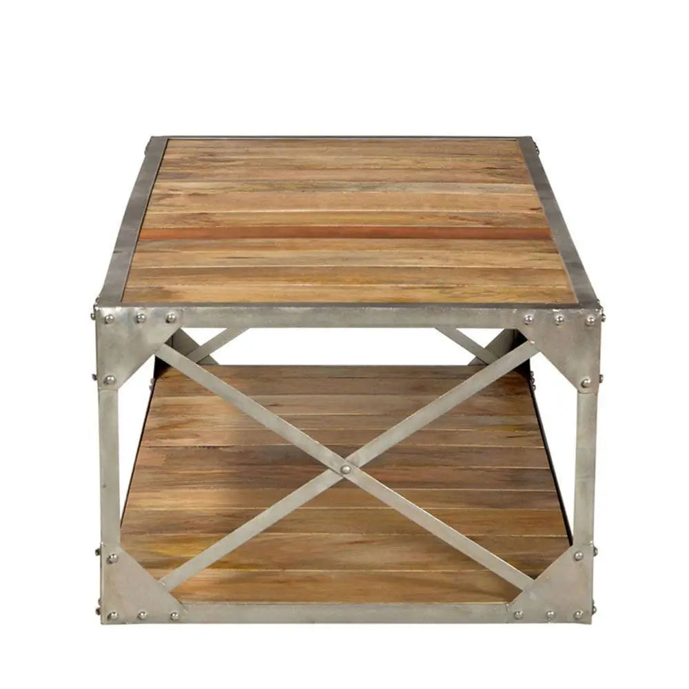 Solid mango wood and Metal frame rectangle shape One shelff Fiona coffee table.