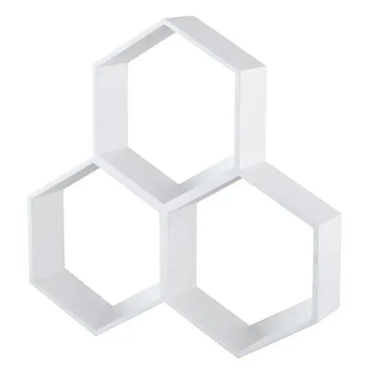 Hexagonal white wall shelf Made in Solid mango wood.