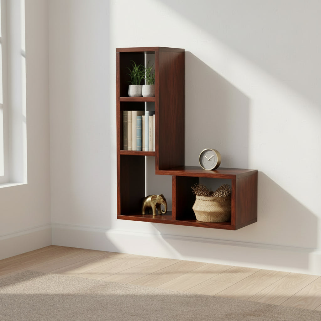Wooden L-shaped wall Shelve.
