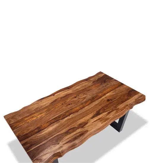 Beautiful natural grains are visible in live edge real sheesham wood dining table.