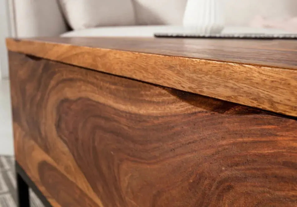 Wooden and Metal frame one side shelf Makassar Lift Top Coffee Table.