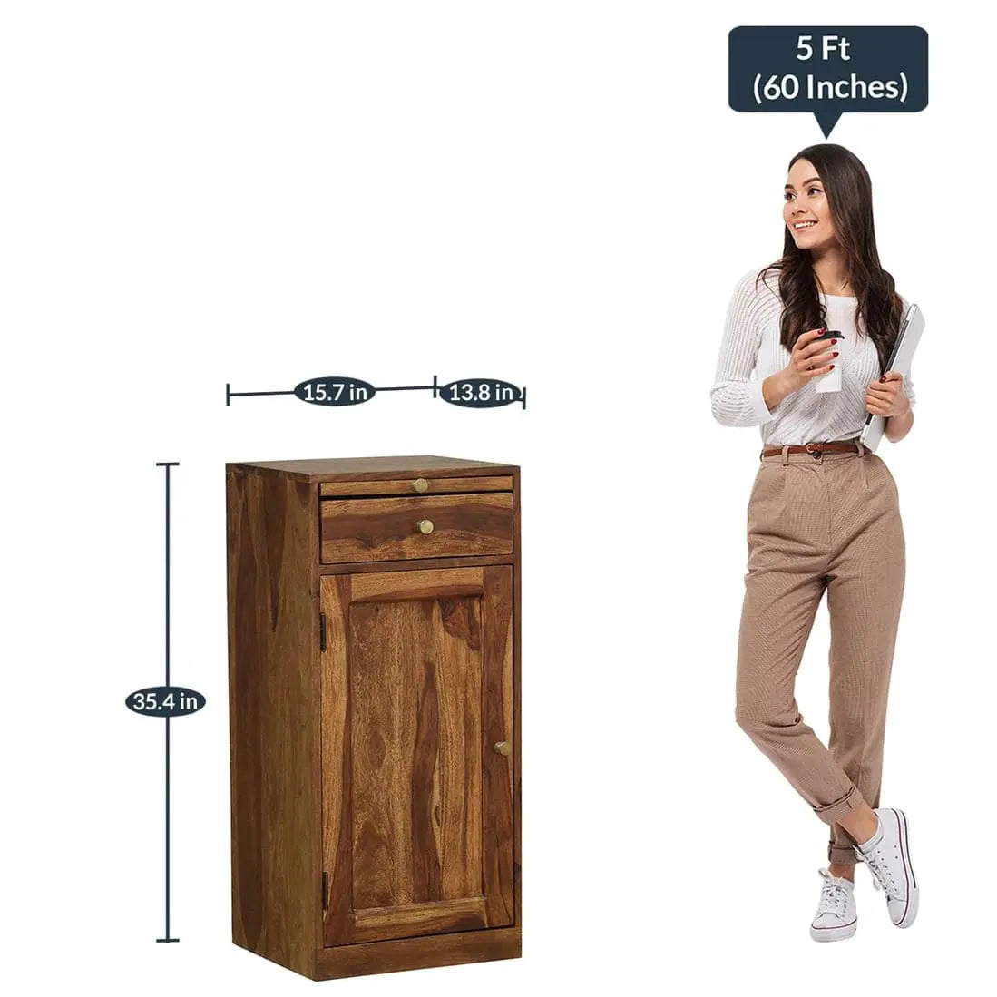 Wooden one door and one drawer meeg bar cabinet natural.