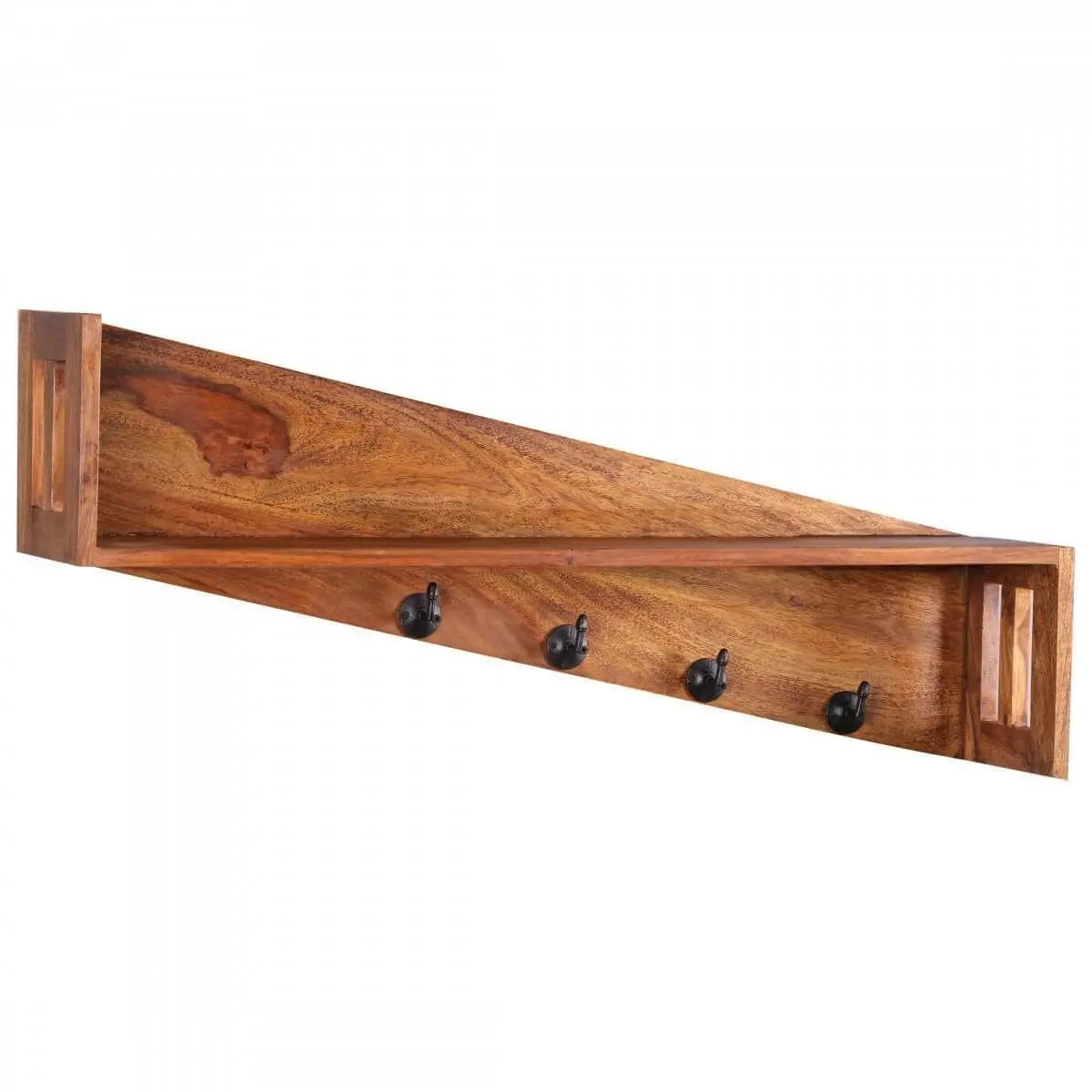 Solid wood shelf with four hooks Mendel shelf with hooks.