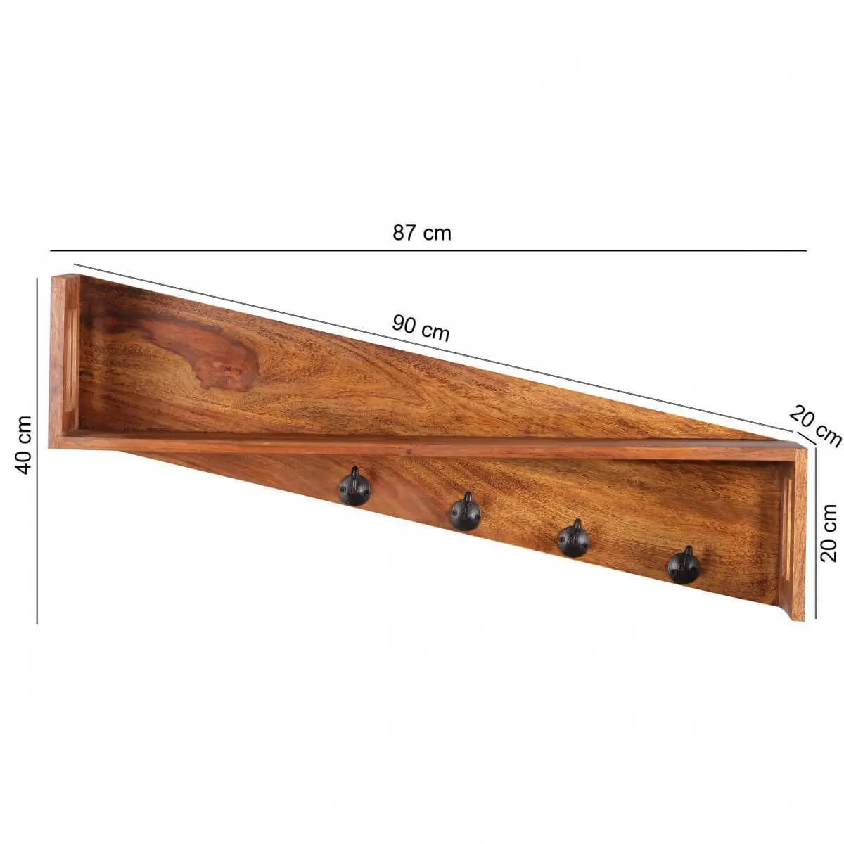 Wooden shelf with four hooks Mendel shelf with hooks.