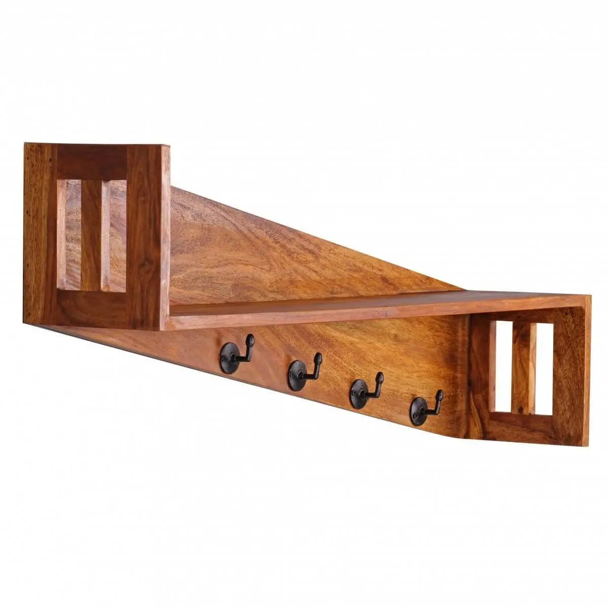 Wooden shelf with four hooks Mendel shelf with hooks.