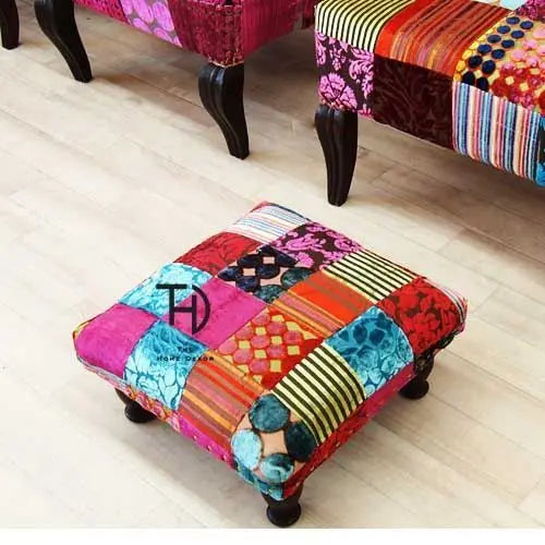 Wooden Carving leg Muti patchwork Chowki.