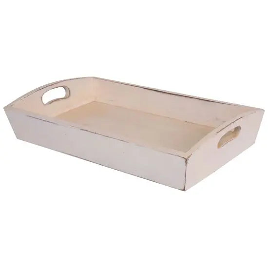 Solid Wood rectangular oliver Serving Tray in White distress finish.