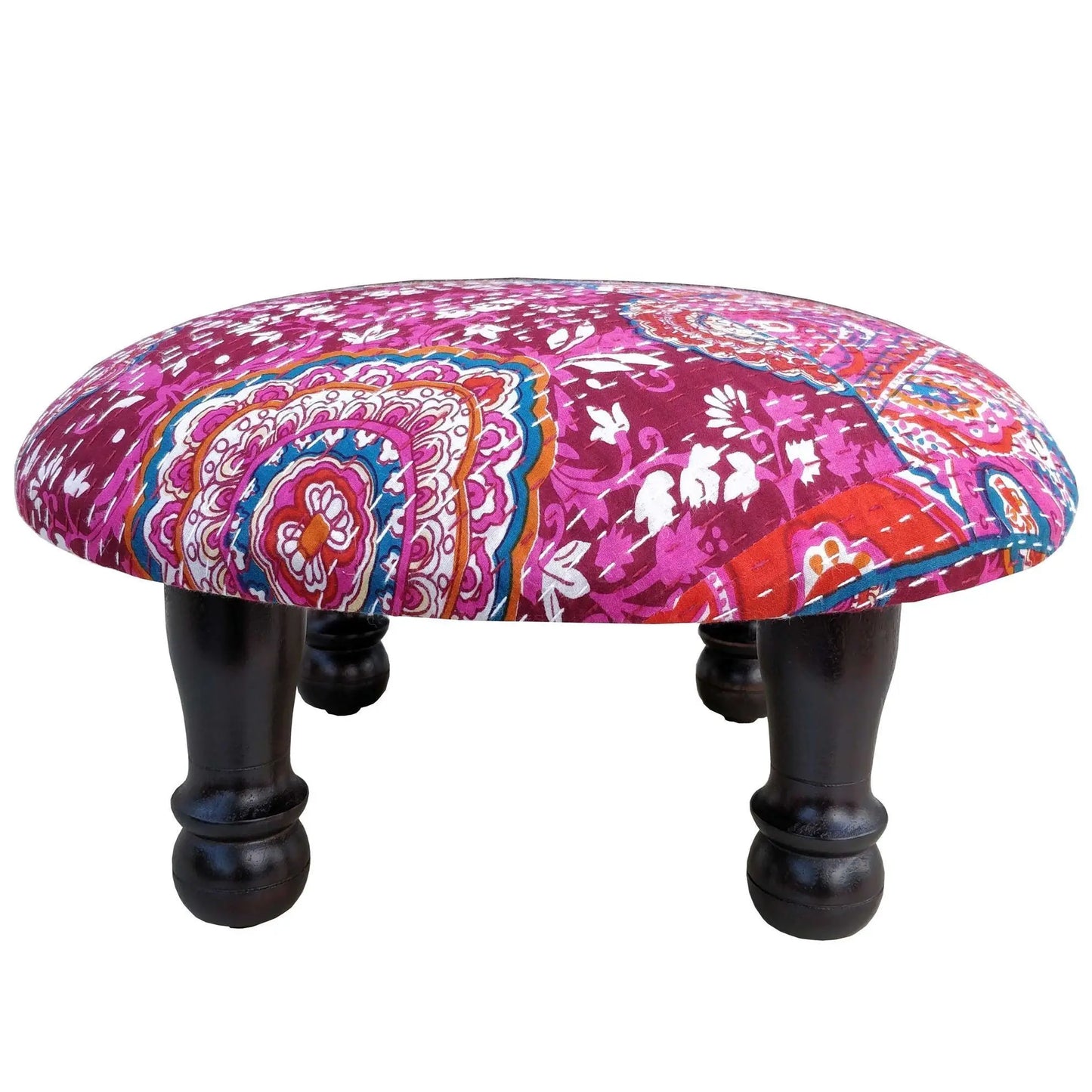 Solid Wood Round Shaped Carving Legs Red Pejali Chowki.