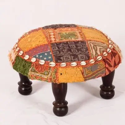 Solid Wood Carving Legs Rajasthani Patchwork Chowki.