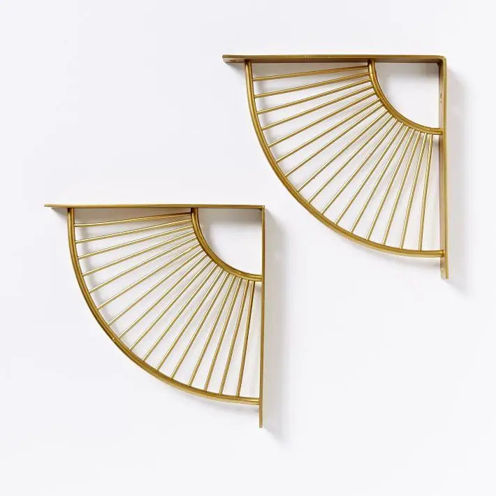 Solid Wood shelf with gold brackets Rhine Wall Rack.