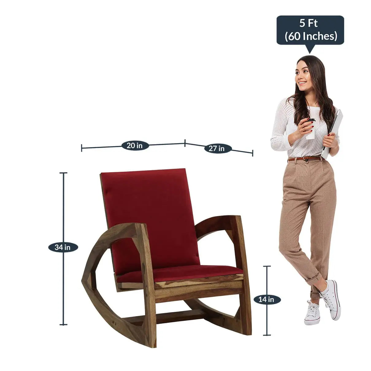 Solid Sheesham Wood Designer Upholstery Rocking Chair.