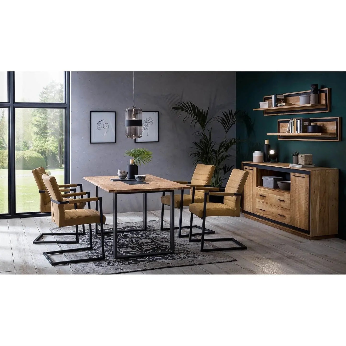 Acacia Wood Two Door Two Drawer One Big Shelf Rustic Sideboard.