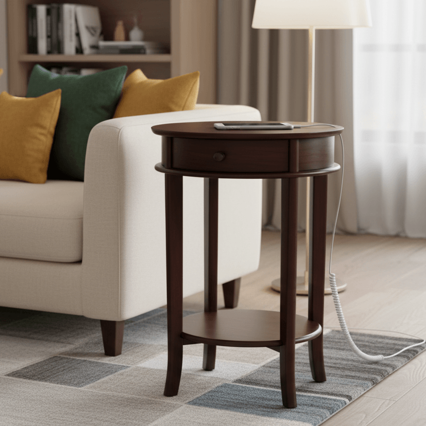 Solid Sheesham Wood Round Shape One Drawer Sanbee Round Table.