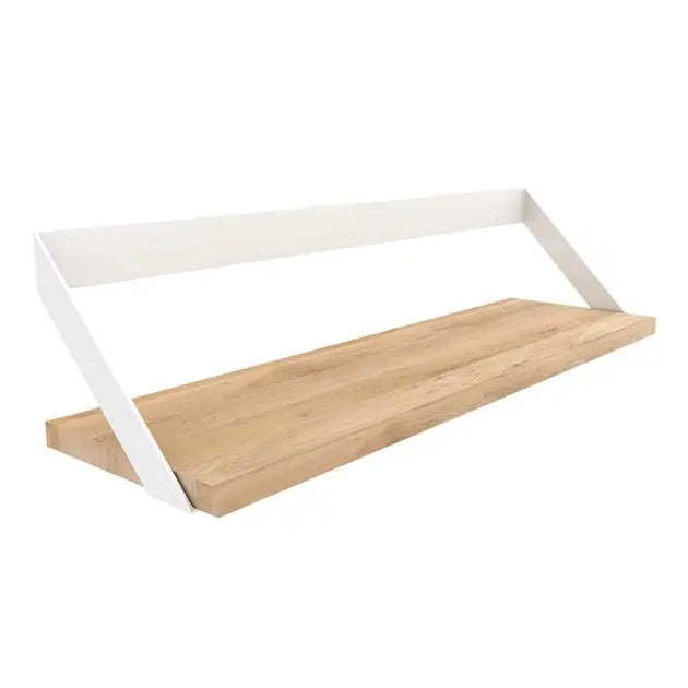Solid Mango Wood and Metal Slope Wall Shelve White.