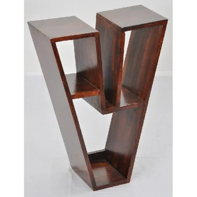 Solid Sheesham Wood V Shaped Open Shelf Vee Wall Rack.
