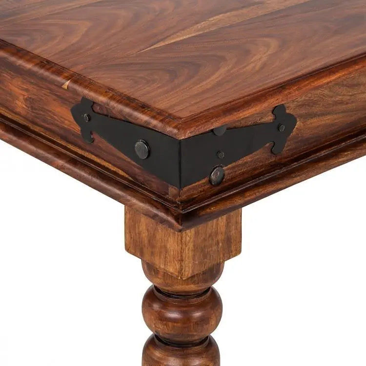 Solid Wood A Rectangle Shaped Vintage Six seater dining Table With metal Bracelet.