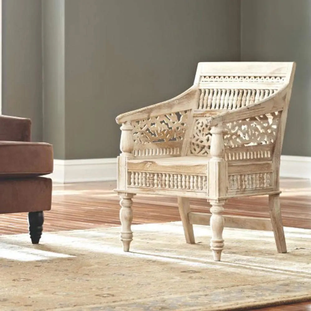 Solid Wood Carving and Ghirlee Design Vintage Sofa One Seater.