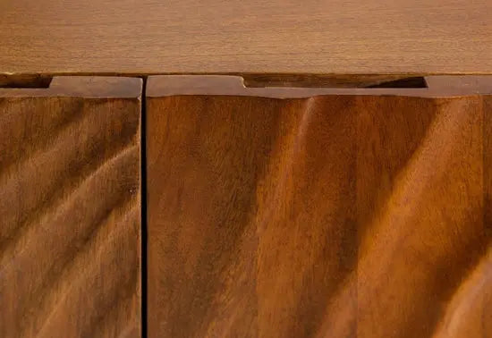 Wooden and metal frame intricate carvings design four door wave long buffet.