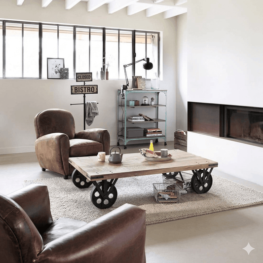 Solid Wood Distress Top Samveiga Veelo Coffee Table With Wheels. 