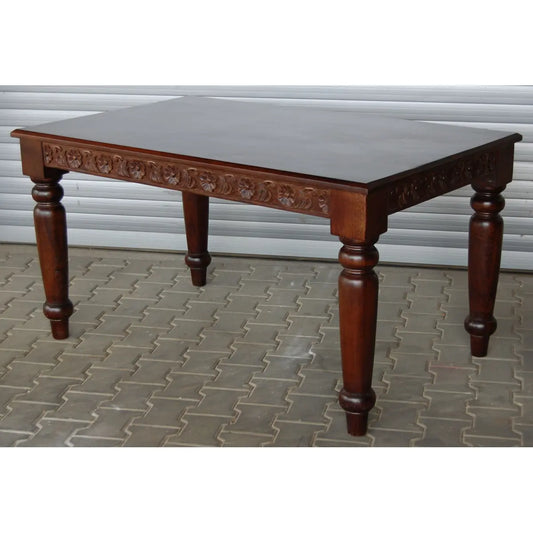Solid wood Rectangle shape Dome Six seater dining table with intricate carvings. 