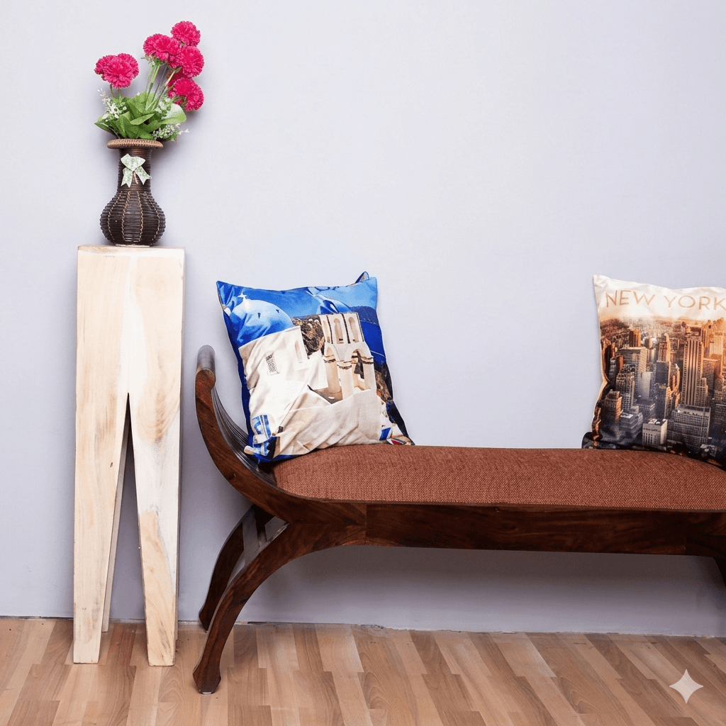 A 'V' design rustic white end table made of Sheesham wood. this table used for keeps flower pot and other decorative items. 