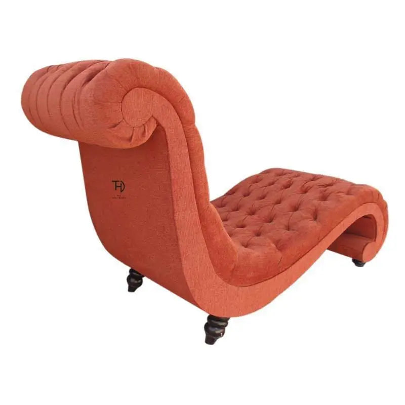 Carved legs Orange tufted chaise Bloxi lounger made in Solid sheesham wood 