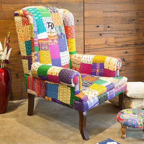 Multi colour patchwork wing chair