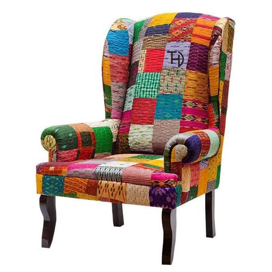 Multi colour silk patchwork wing chair
