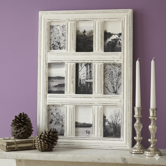 Family photo frame with nine windows for photos.