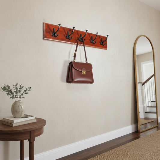 Solid Sheesham Wood and Metal Vintage Five hook hanger. 