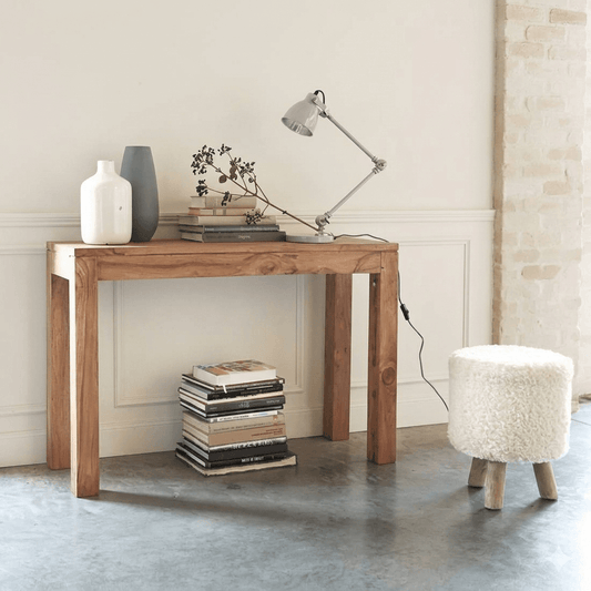 A wooden console table.