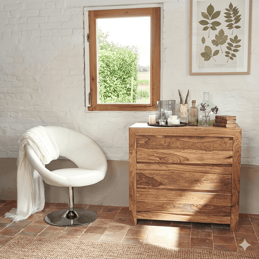 Solid Wood Harry 3 Drawer Chest Made in Sheesham Wood. 