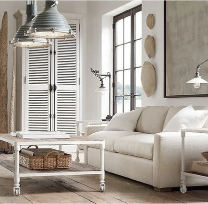 Solid wood Rectangular shape Rolling wheel white coffee table. 