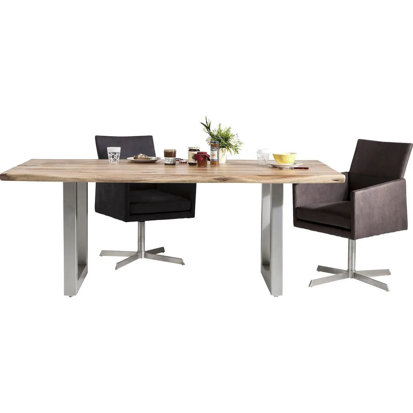 Solid acacia wood and Metal frame Live edge dining table. 
