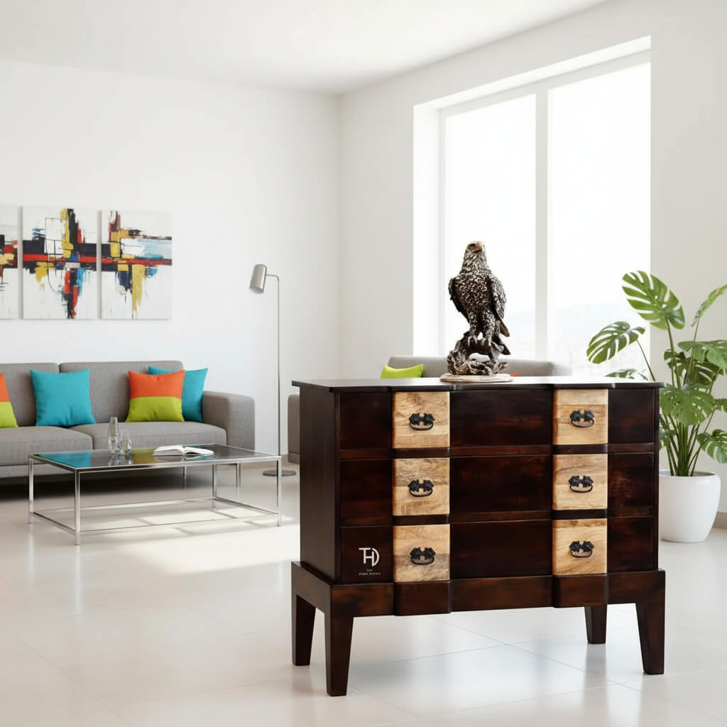 Mango Wood Three Drawer Chest in Dual Tone Finish