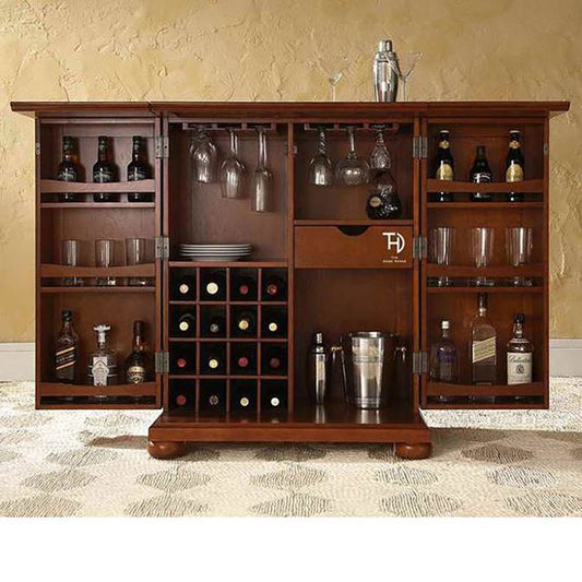 Solid Wood Two Door and One Drawer inside Vintage Bar Cabinet. 