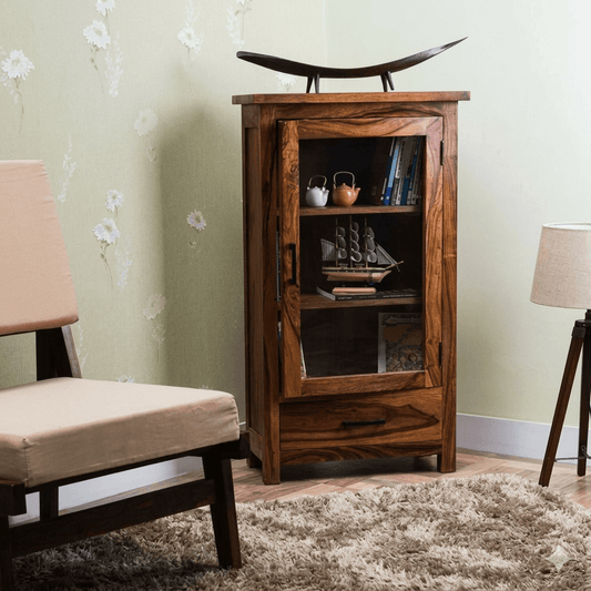 Solid Wood One Door One Drawer Megan Almira Natural. 