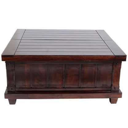 Wooden coffee table with a dark brown finish.