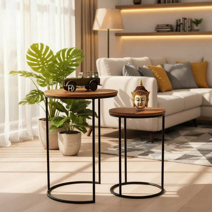 Round Top Tom & Jerry Stool Set Made in Solid Wood and Metal Frame. 