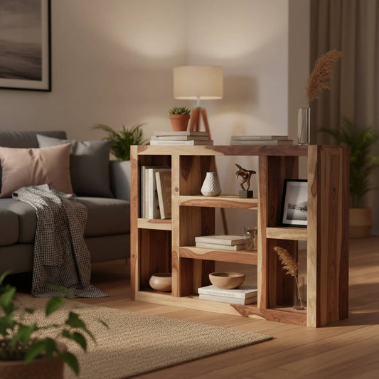 Open Shelf Solidwood Bookshelf cum Room Separator Made in Solid Sheesham Wood. This Bookcase Used for Keeps Books and Decorative Items. 