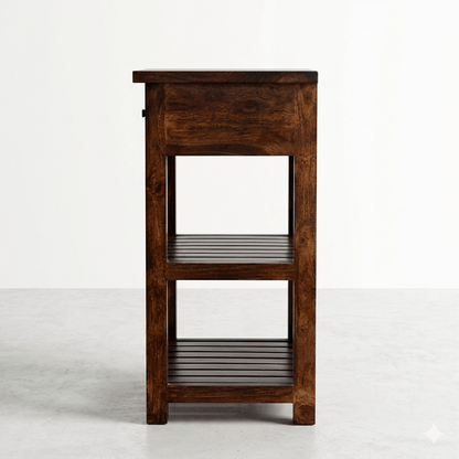 Solid Wood One Drawer and Two Shelf High Shedo Side Table. 