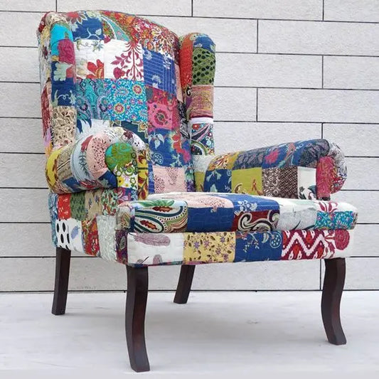 Cotton patchwork wing chair 