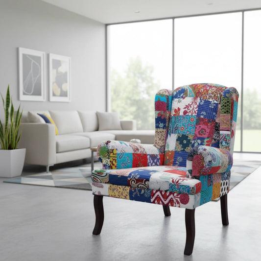 Cotton patchwork wing chair 