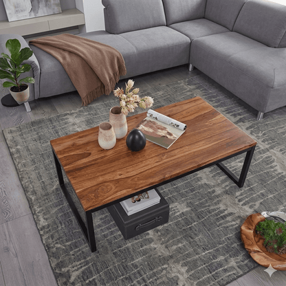 Sheesham wood and Metal frame modern design rectangular Marshal coffee table. 