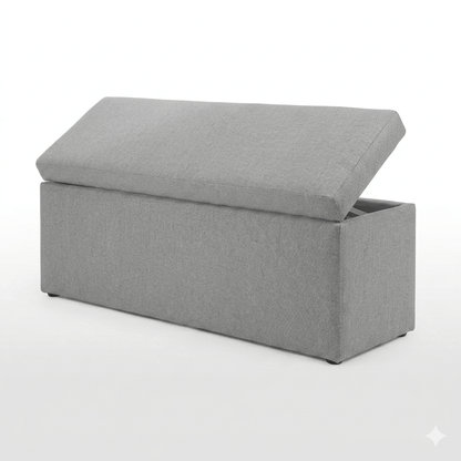 Gray upholstered storage bench